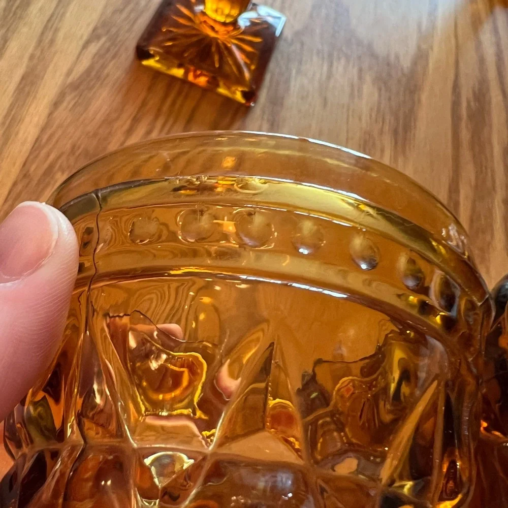 6 Vintage Indiana Glass/Park Lane/Colony Glass Amber Pedestal Glasses/Dishes